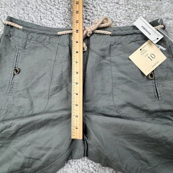 Sandro Linen Blend Rope Drawstring Wide Leg Crop Pants Sage Green 10 NEW - Picture 8 of 9